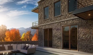 Stone house with aluminium frames and outdoor space